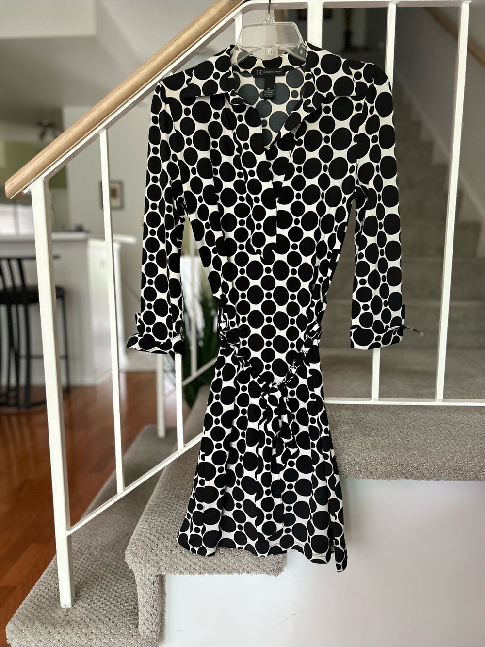 INC International Concepts Black and White Polka Dot Dress with belt